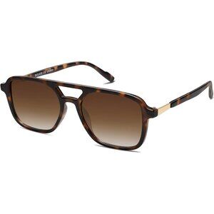 🆕Women Men Retro Aviator Sunglasses Brown Tortoise Frame Rectangle Shade